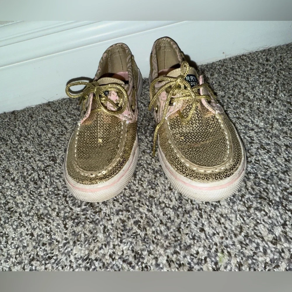 Sperry top sider girls pink and gold glitter sneaker - Picture 2 of 6